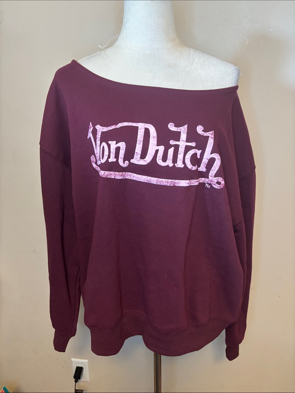 Von Dutch Logo Off Shoulder Sweatshirt
